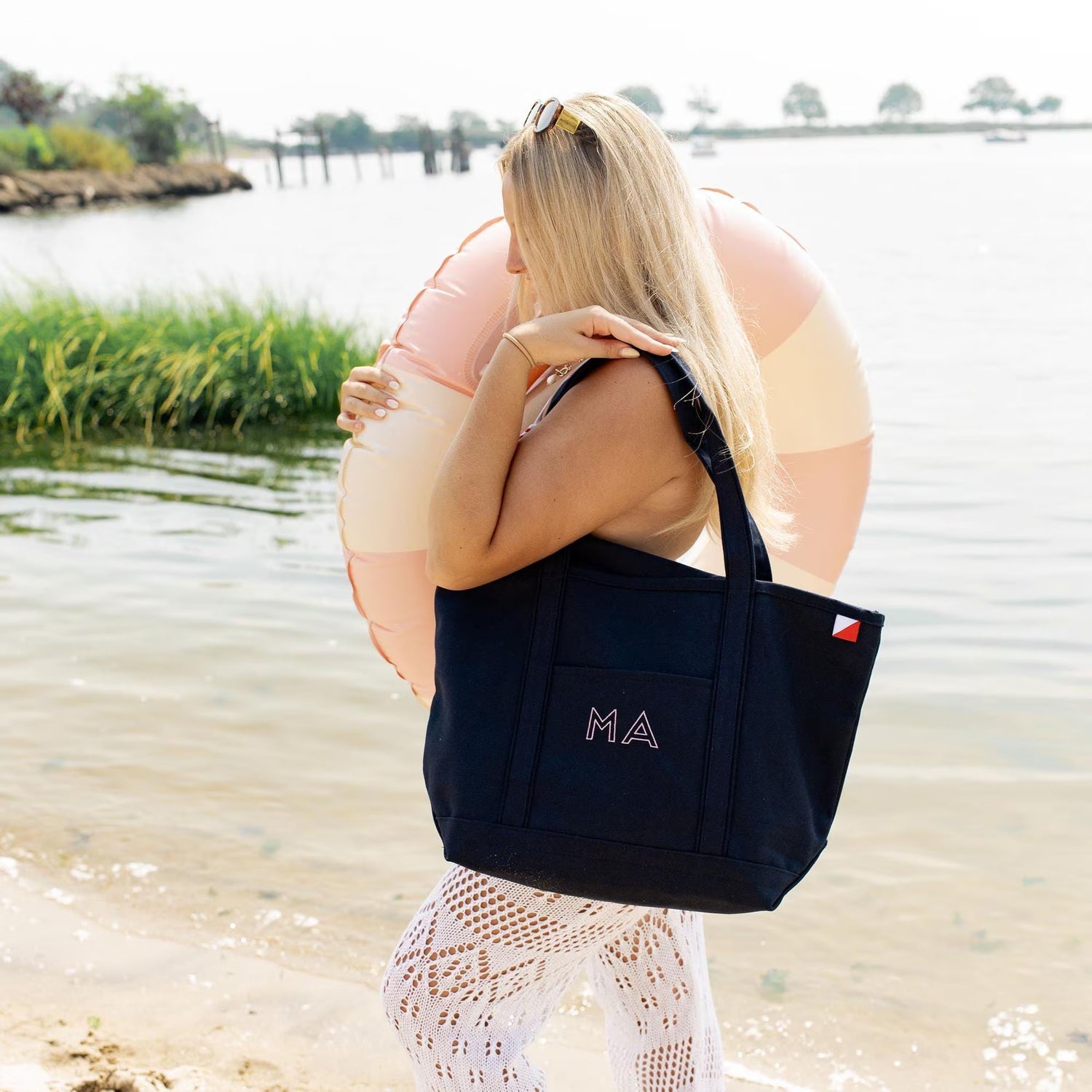 Embroidered Canvas Tote Bag for Beach