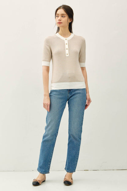 Striped Henley Sweater Top