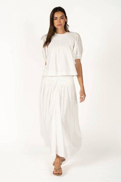 White Pleated Blouse Top – Lightweight Matching Set