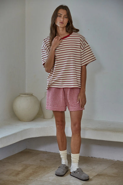Woven Polyester Gingham Print Gingham Shorts