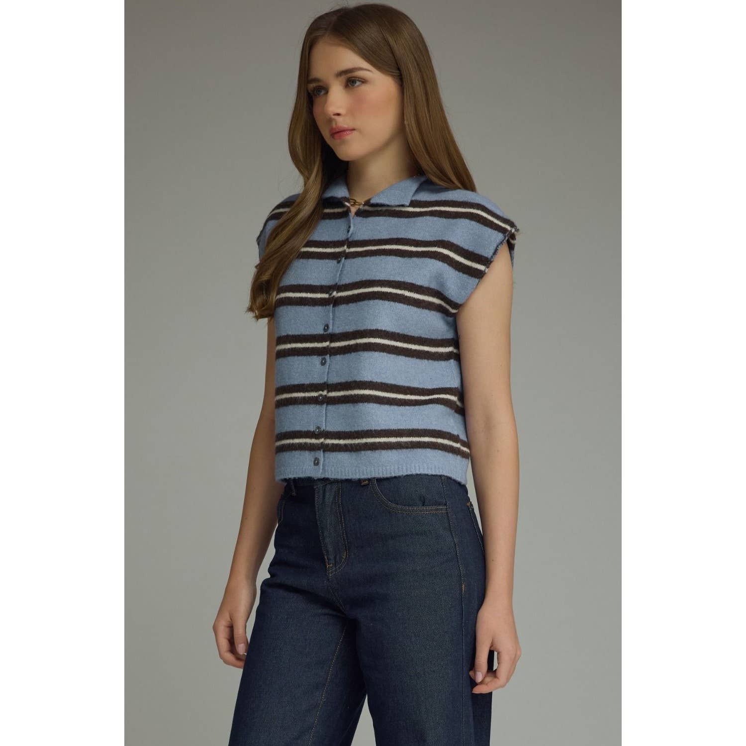 New Stripe Cap Sleeve Top