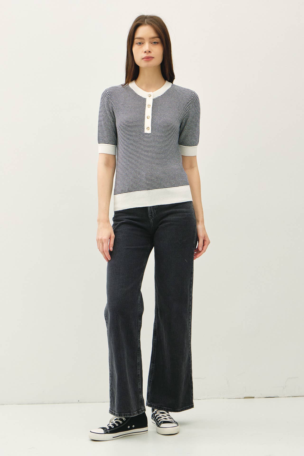 Striped Henley Sweater Top