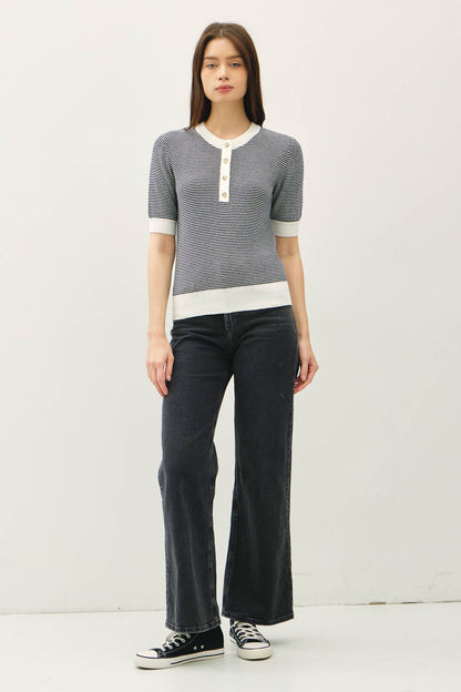 Striped Henley Sweater Top