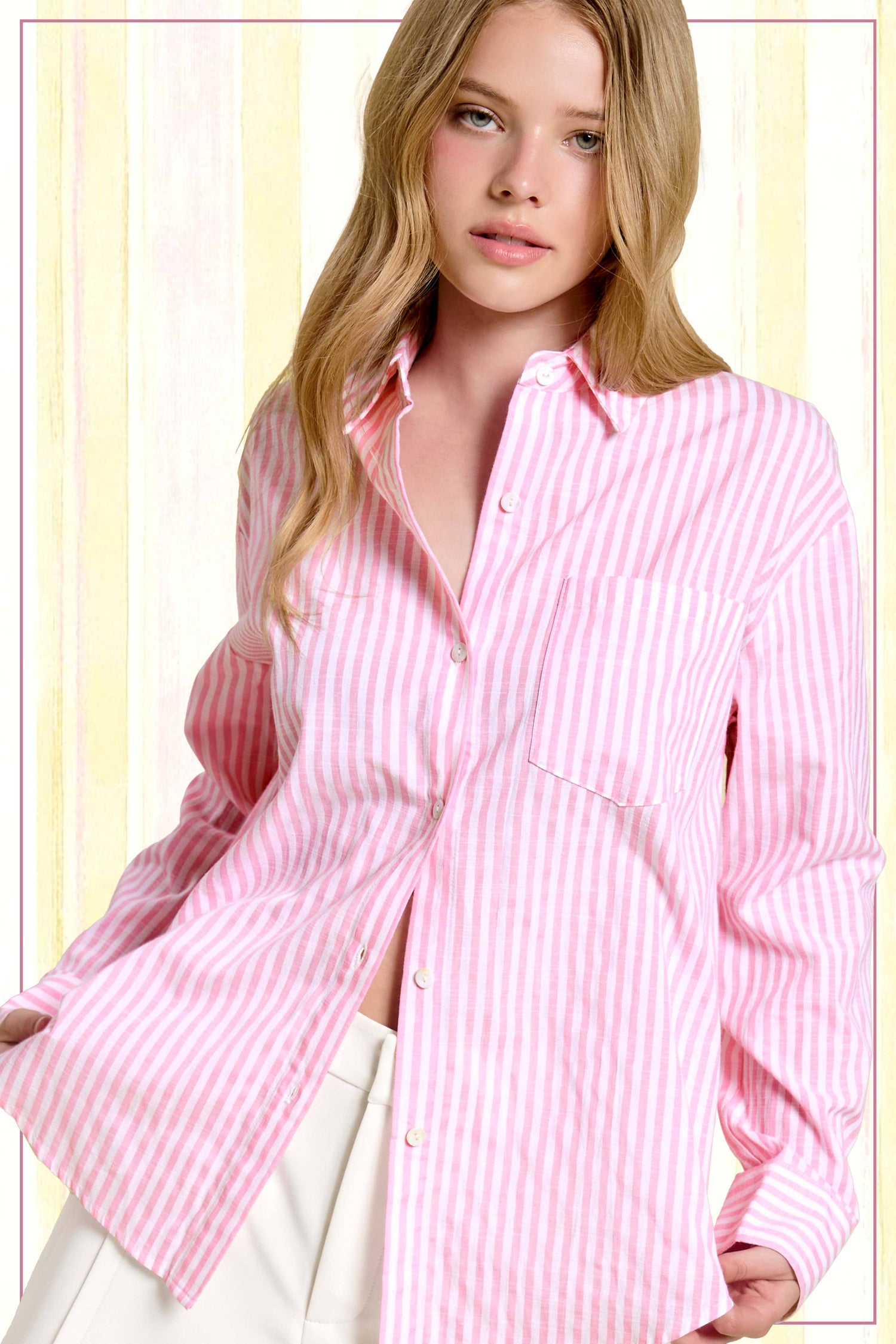 Collared Contrast Stripe Button Down Shirt