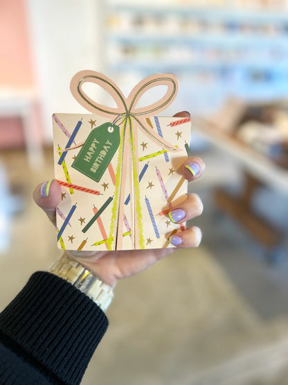 Birthday Gift Star Candles Die-Cut Folded Greeting Card