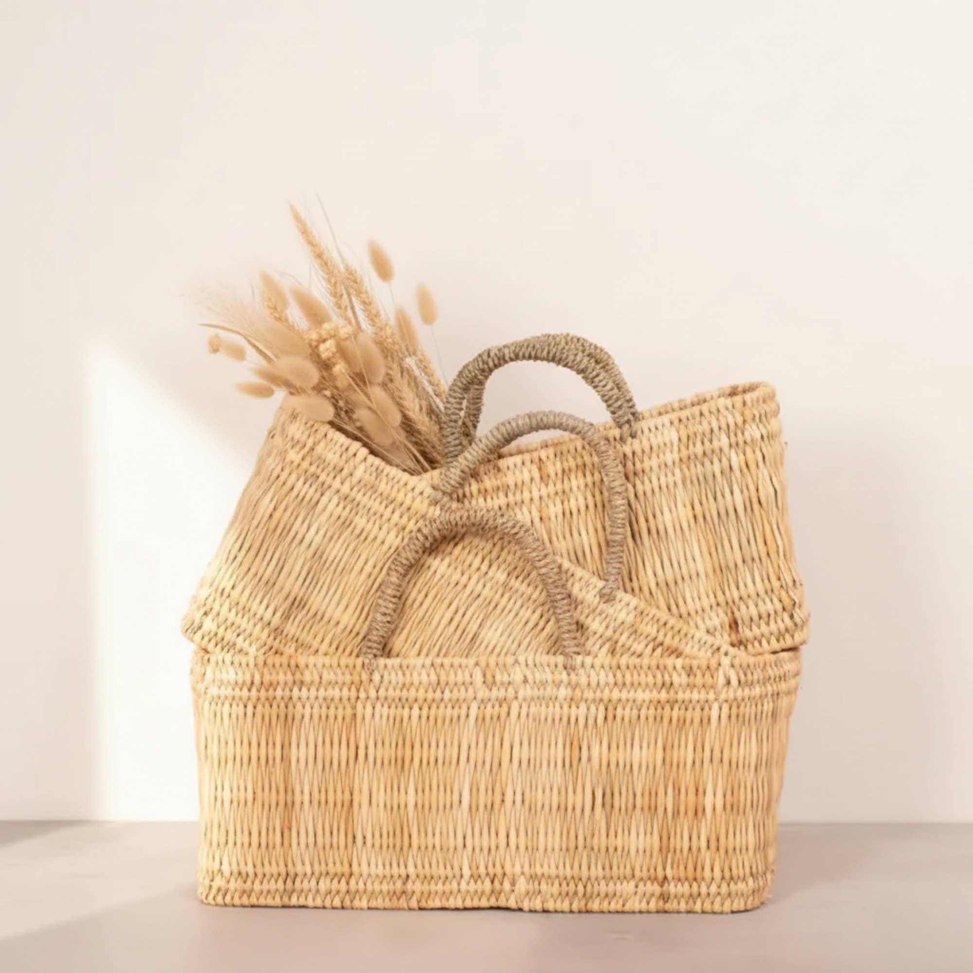 Handwoven Reed Basket Storage Bin Boho Nursery Decor