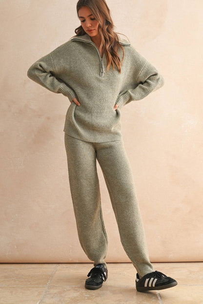 Waffle Pattern Sweater Jogger Pants