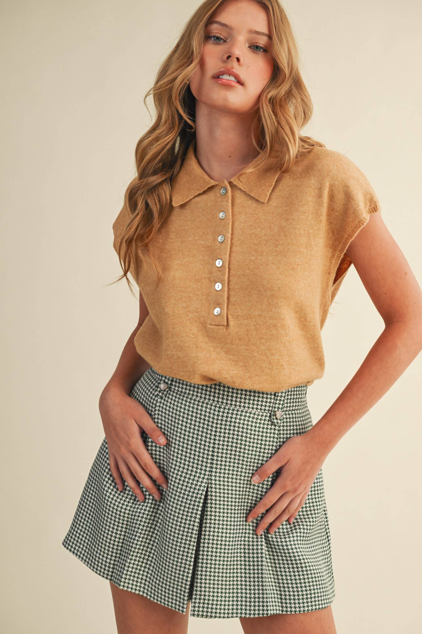 Cap Sleeve Collared Sweater Vest
