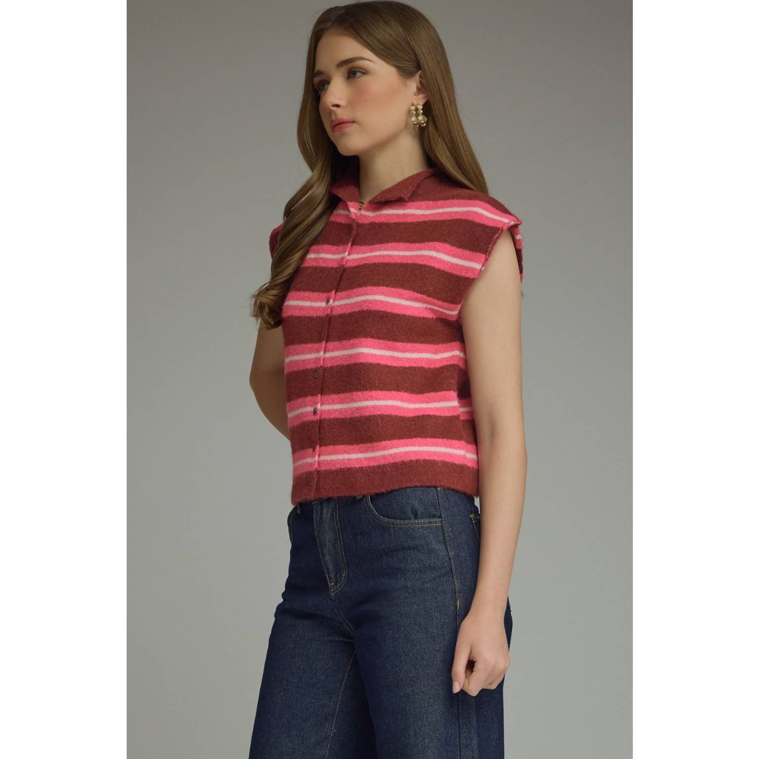 New Stripe Cap Sleeve Top