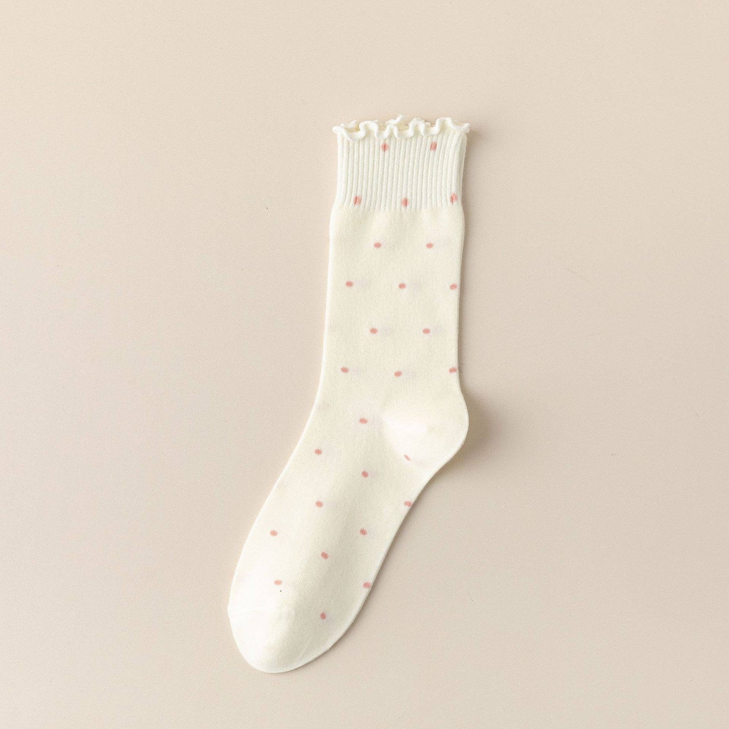 Polka Dot Pattern Ruffle Crew Socks For Womens