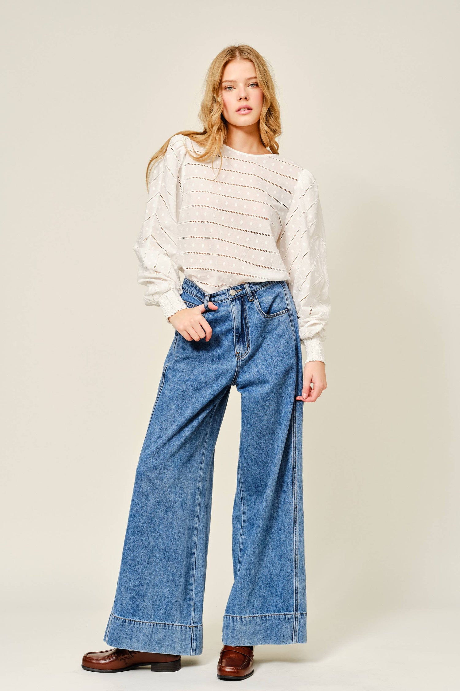 Embroidered Lace Detail Puff Sleeve Blouse