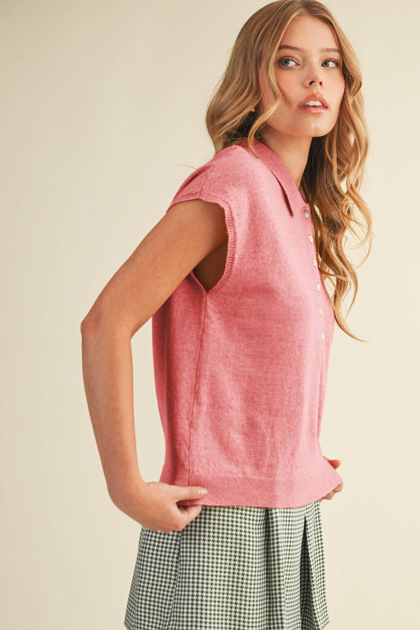 Cap Sleeve Collared Sweater Vest
