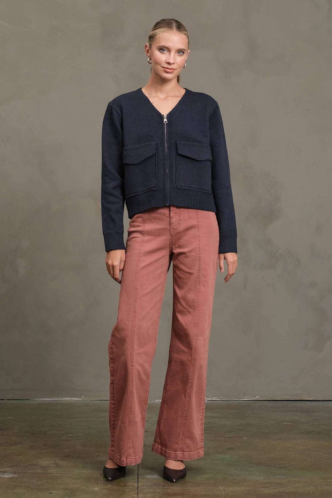 Utility Pocket Knit Zip-Up Cardigan