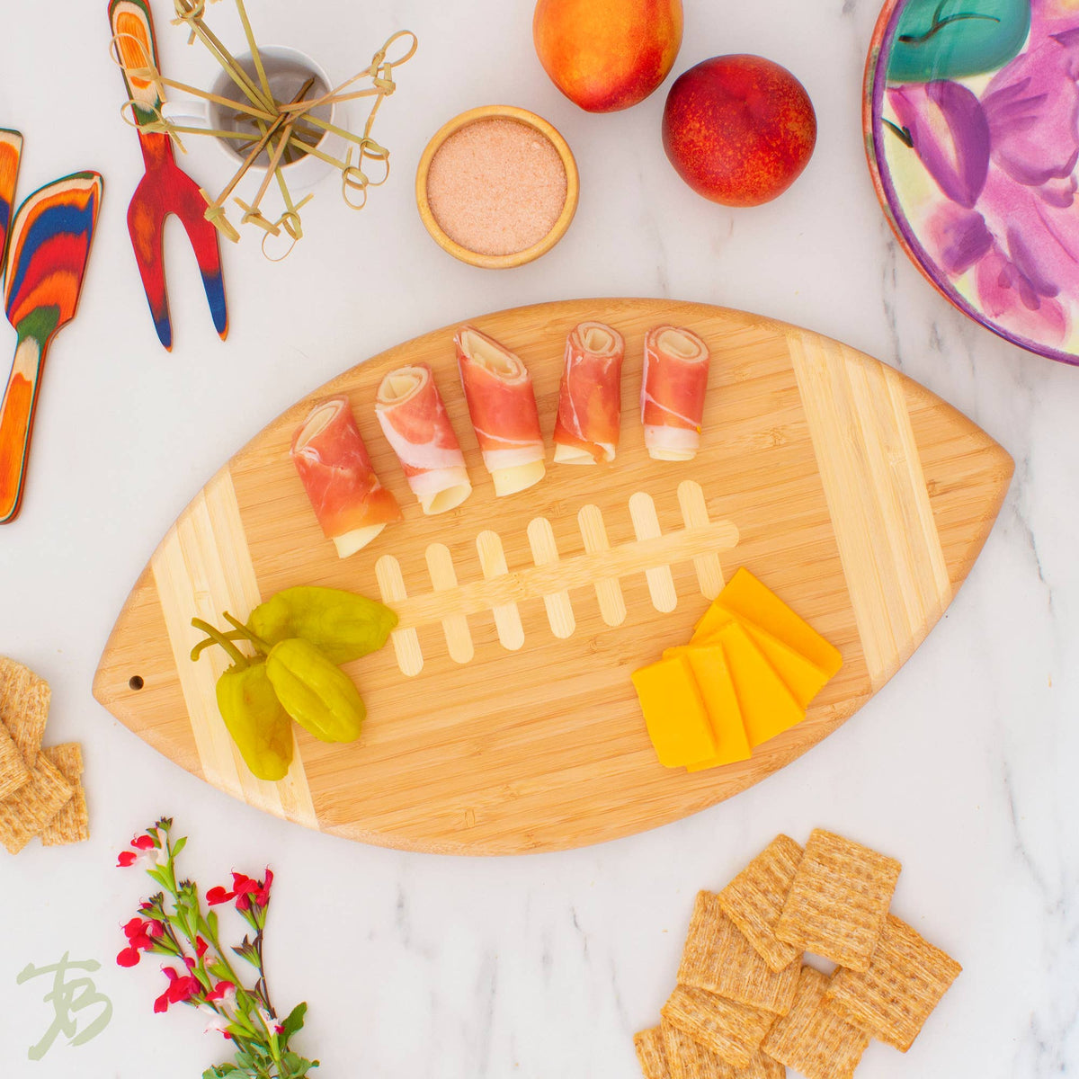 Football Shaped Cutting Board &amp; Charcuterie Serving Tray