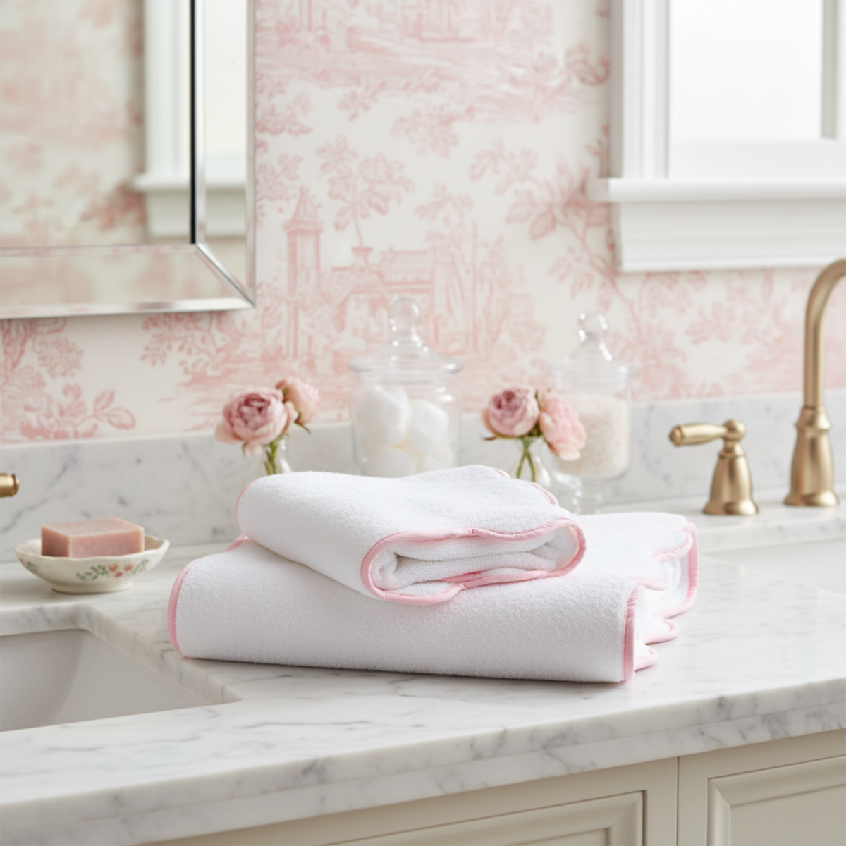 Luxury 100% Cotton Bath Towels with Scallop Piping