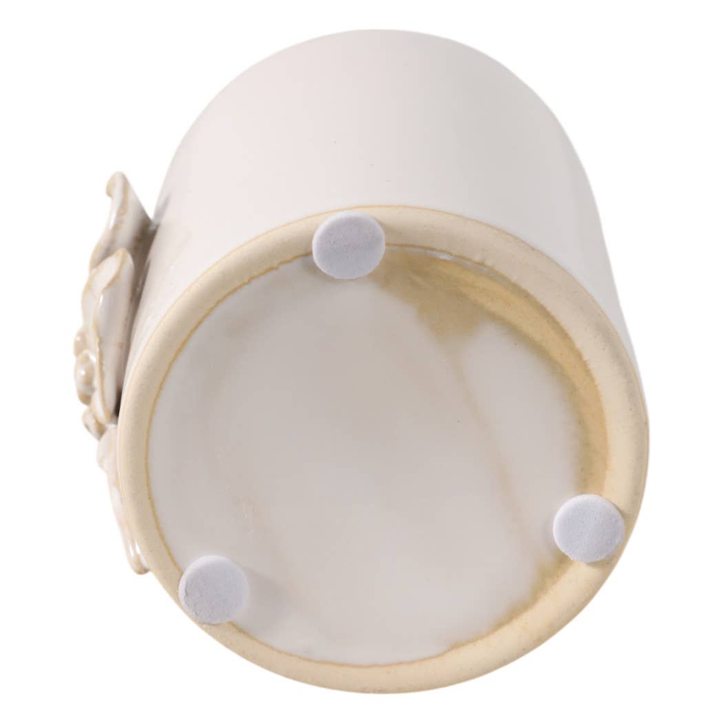 Ivory Ceramic Flower Applique Pencil Cup