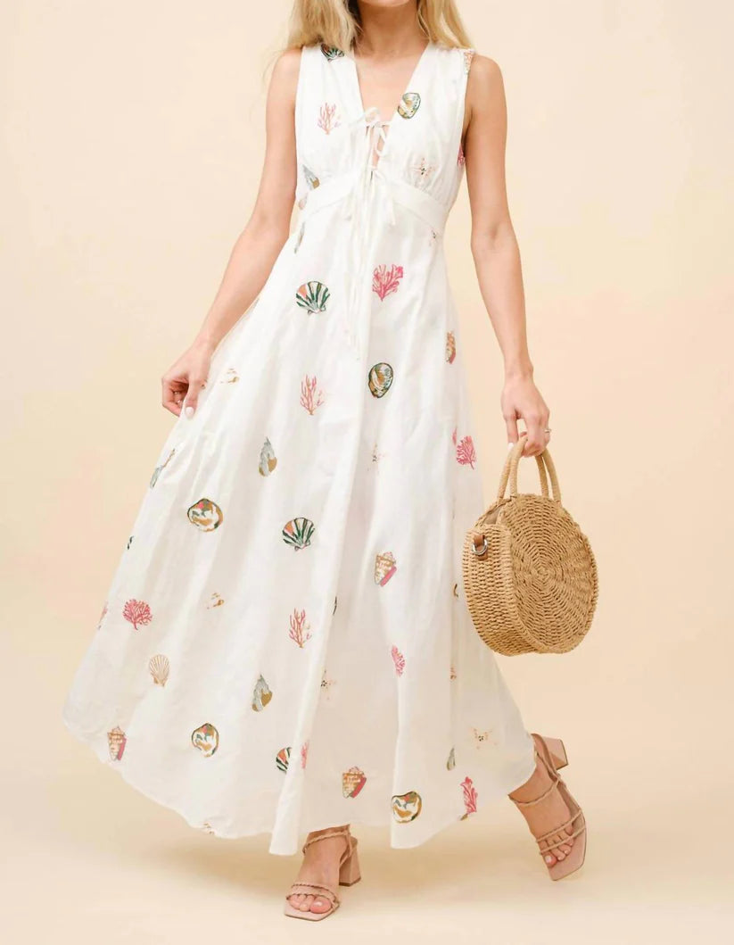 Seashell Embroidered Maxi Dress
