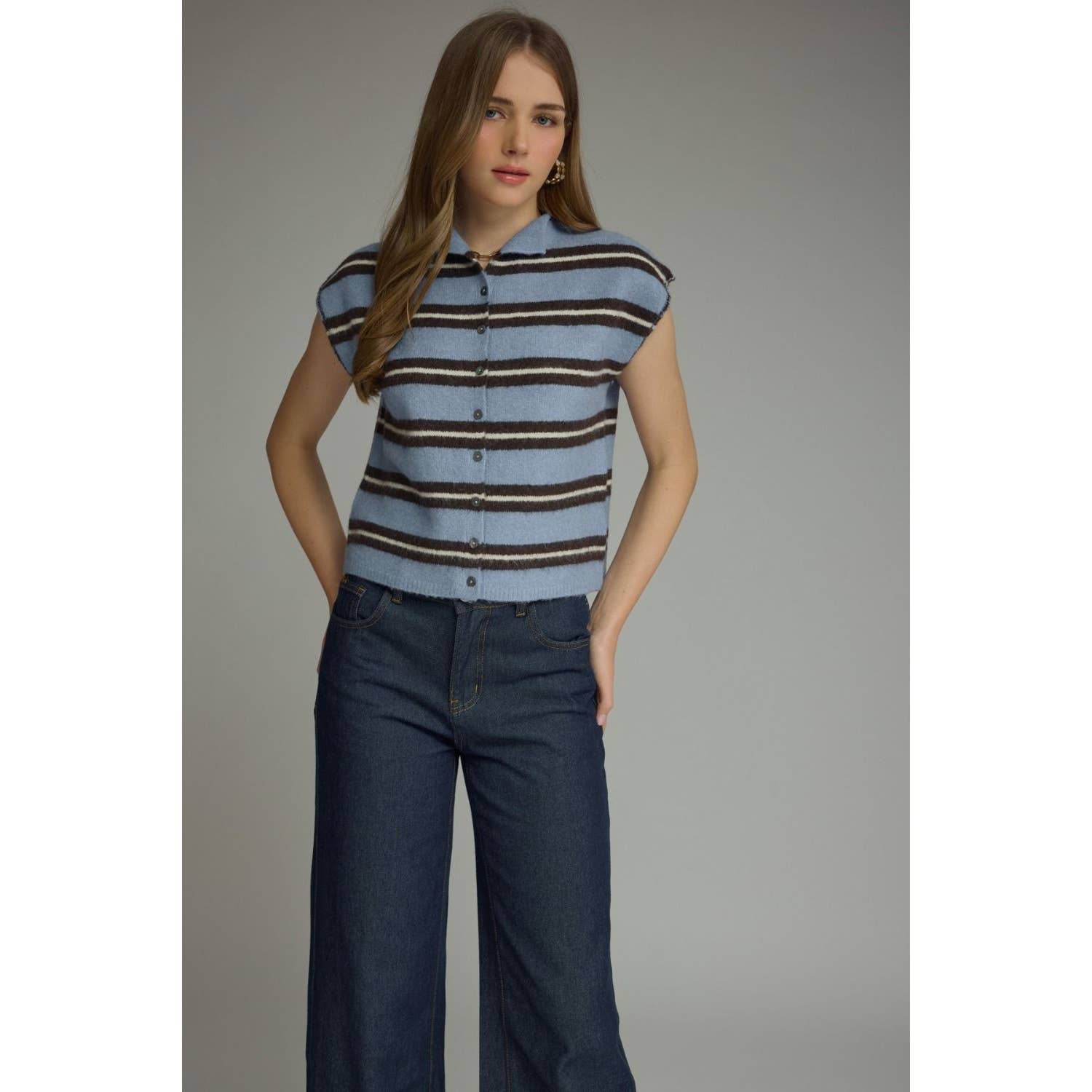 New Stripe Cap Sleeve Top