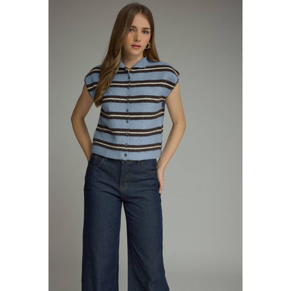 New Stripe Cap Sleeve Top