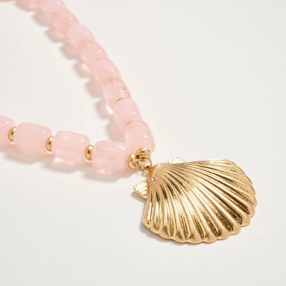 Gold Seashell Pendant Beaded Necklace