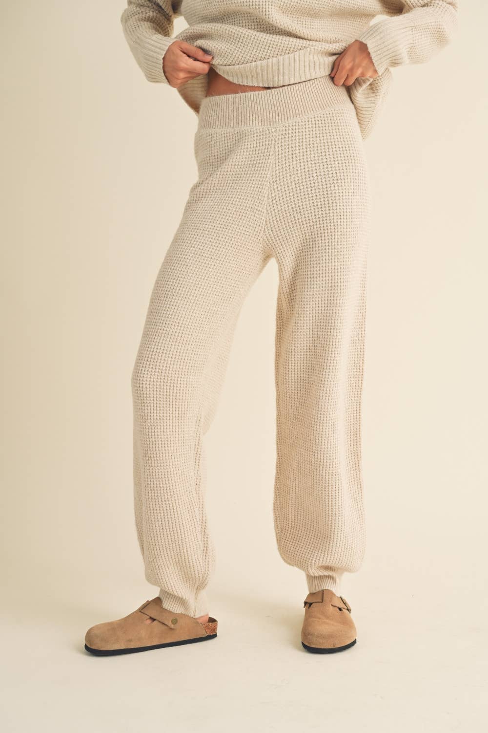 Waffle Pattern Sweater Jogger Pants