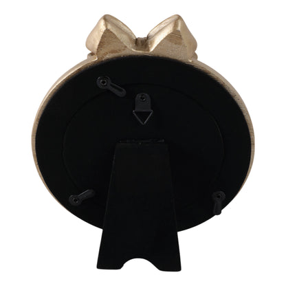 Round Gold Photo Frame with Bow Ribbon Detail - 4x4 Inch