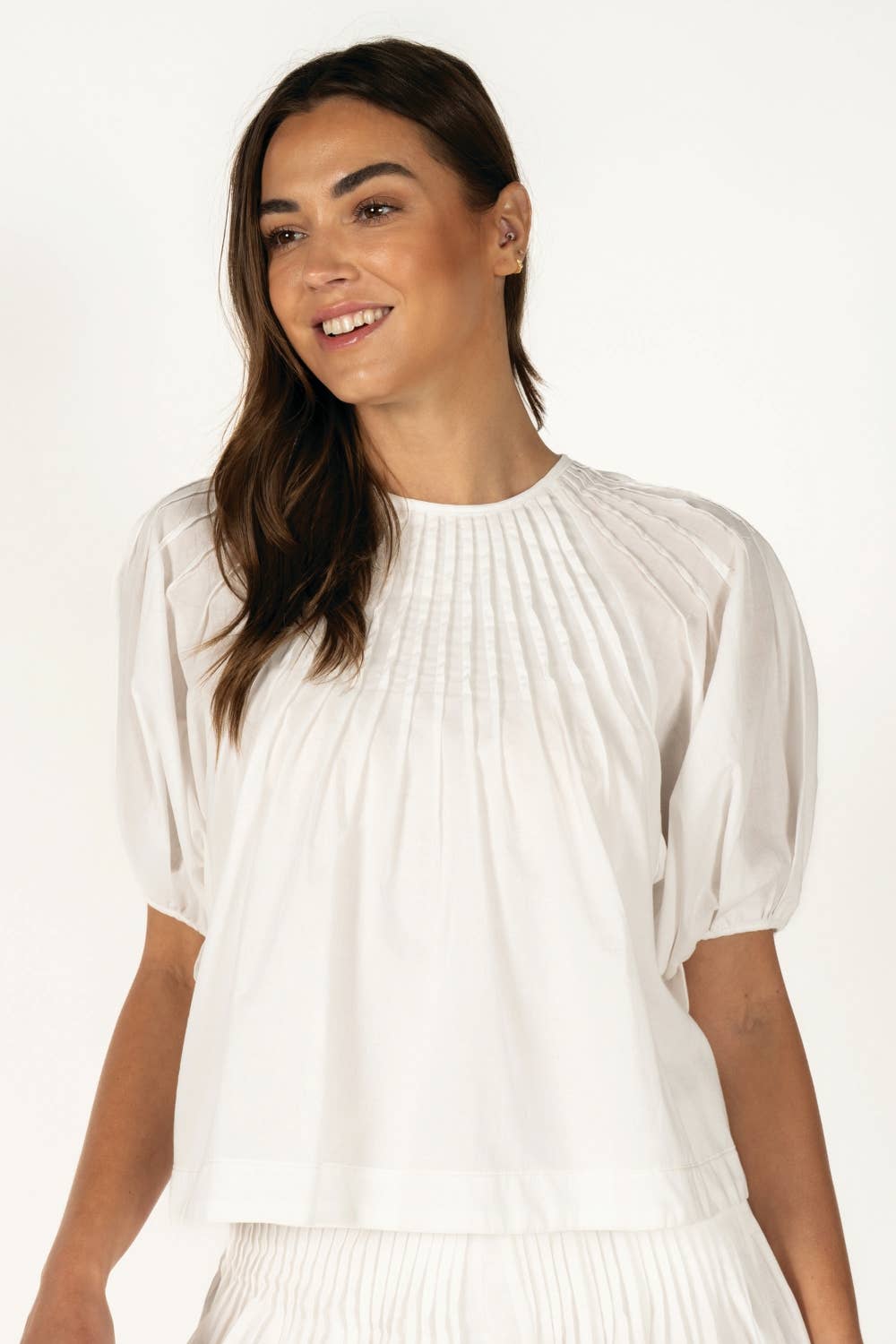 White Pleated Blouse Top – Lightweight Matching Set