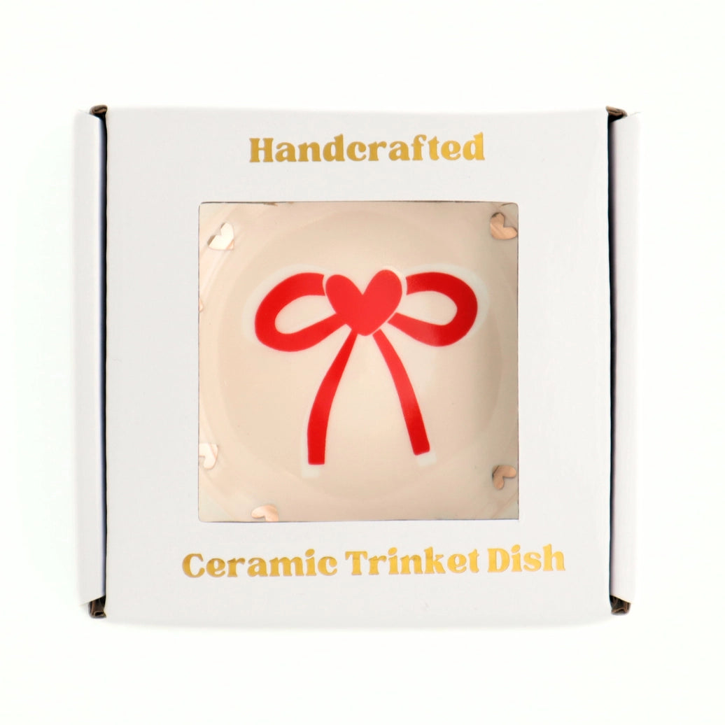 Round Trinket Tray Red Bow Gold Heart