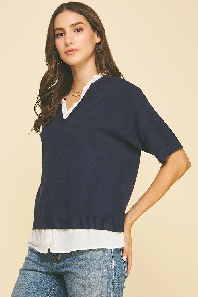 Mixed Media Layered Knit Top