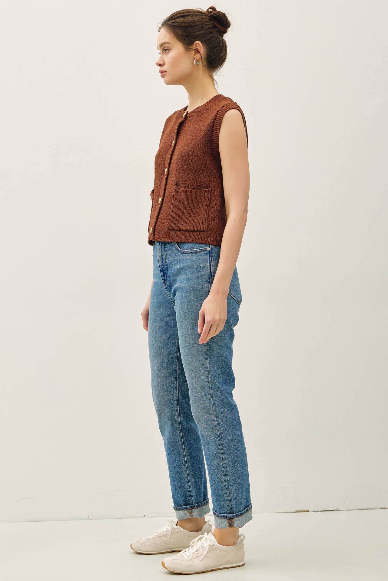 Ribbed Sweater Vest with Pockets