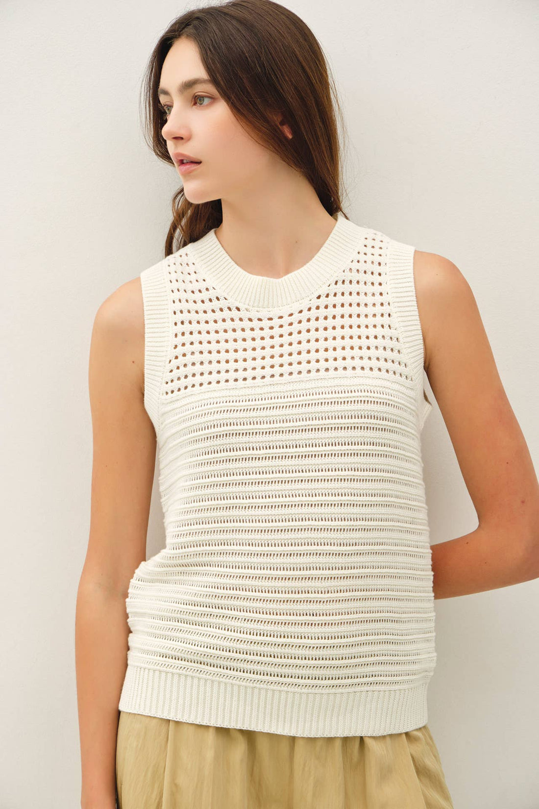 Textured Crochet Sleeveless Sweater