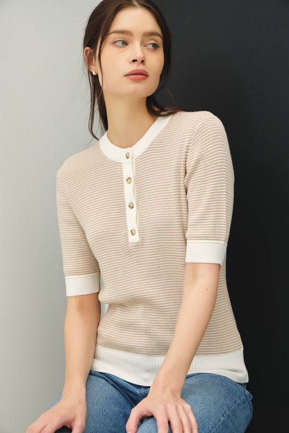Striped Henley Sweater Top
