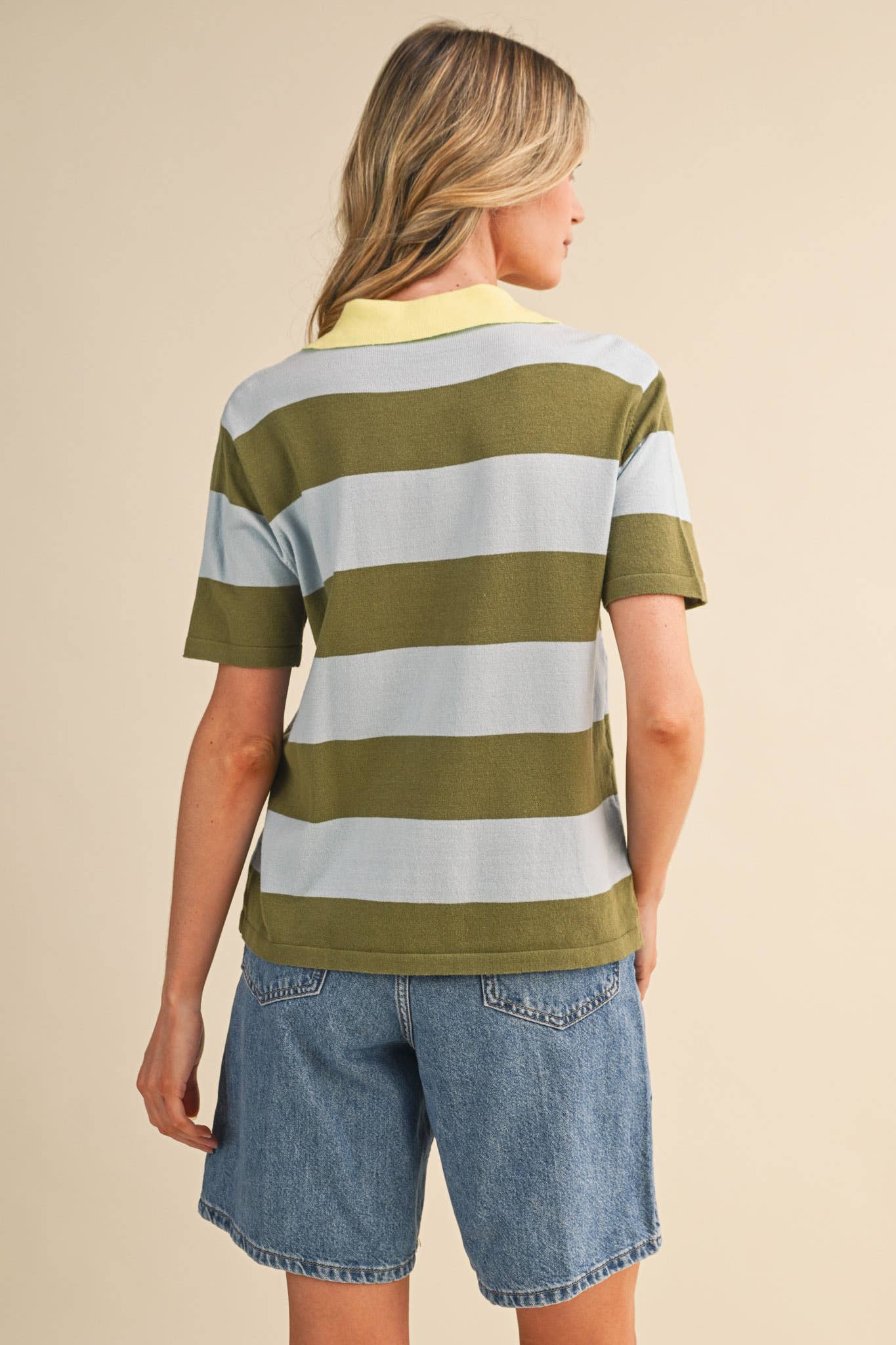 Striped Sweater Knit Short Sleeve Polo