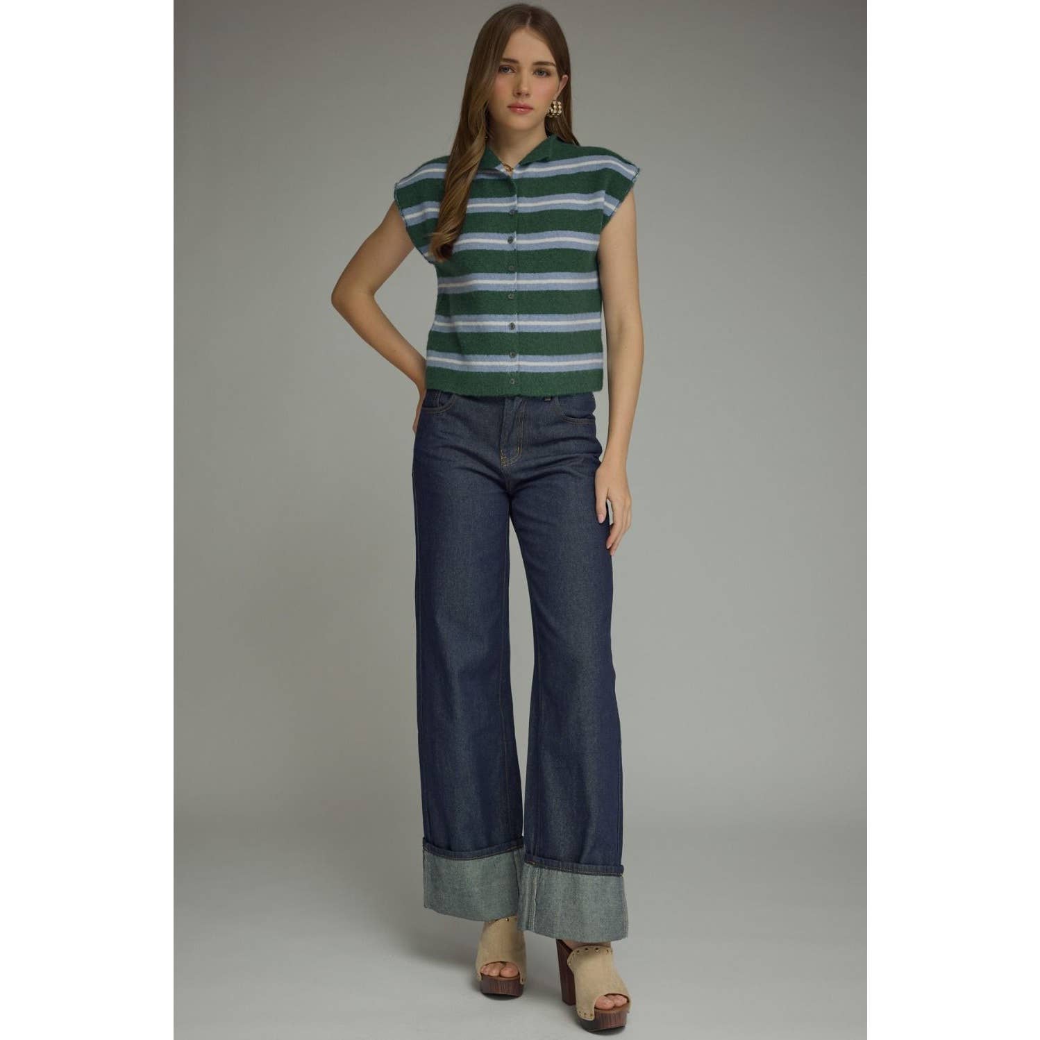 New Stripe Cap Sleeve Top