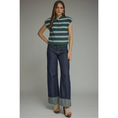 New Stripe Cap Sleeve Top