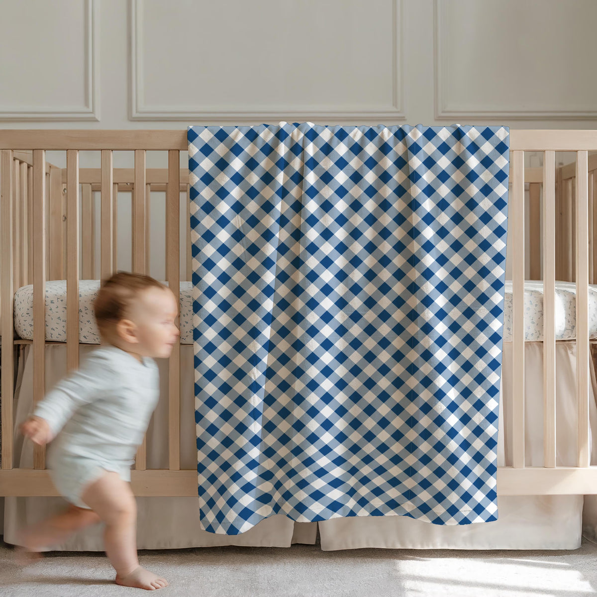 Minky Gingham Baby Blanket with Embroidered Crest Monograms