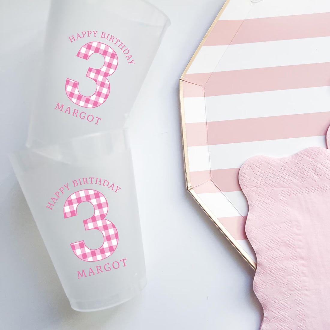 Custom Gingham Birthday Party Frosted Cups
