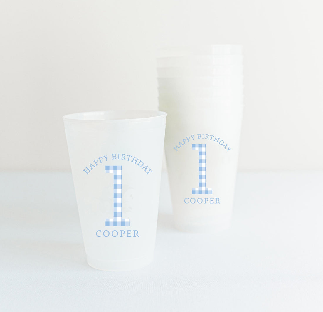 Custom Gingham Birthday Party Frosted Cups