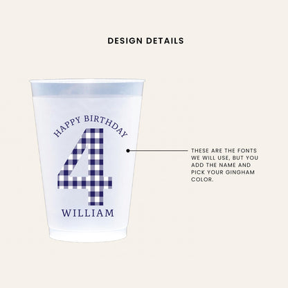 Custom Gingham Birthday Party Frosted Cups