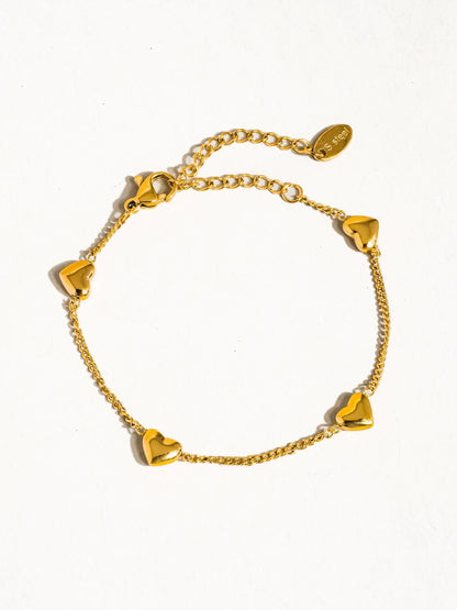 18K Gold Non-Tarnish Petite Heart Bracelet