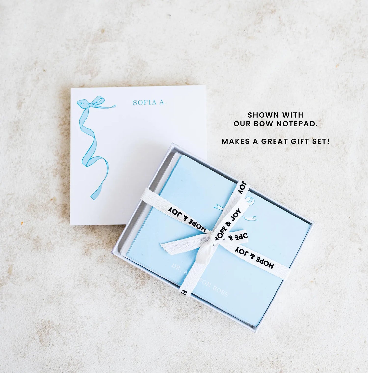 Personalized Notecard Set with Bow Design