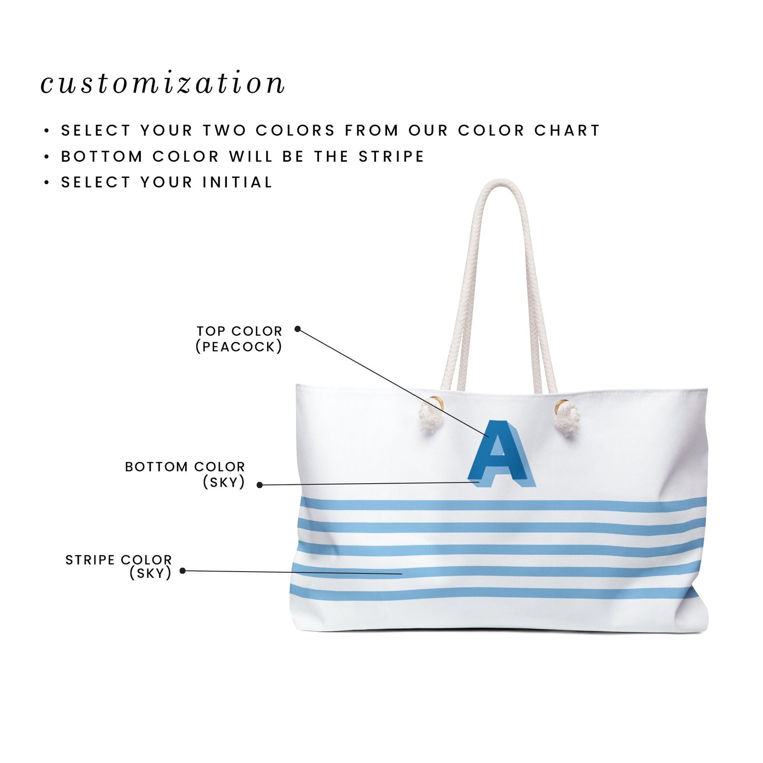 Monogram Striped Large Tote Bag