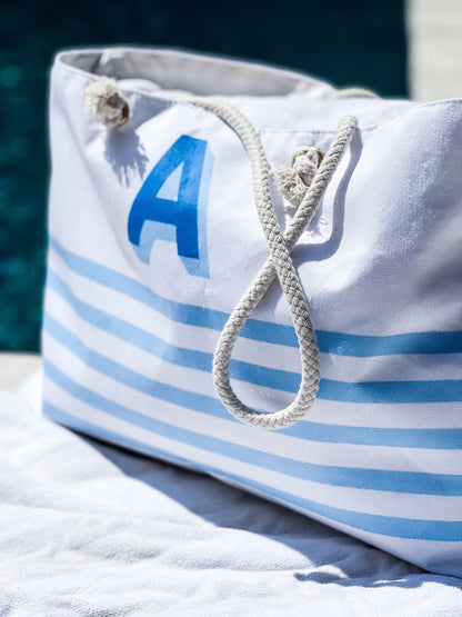 Monogram Striped Large Tote Bag