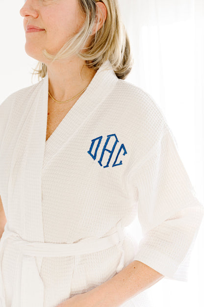 Embroidered Waffle Knit Robe