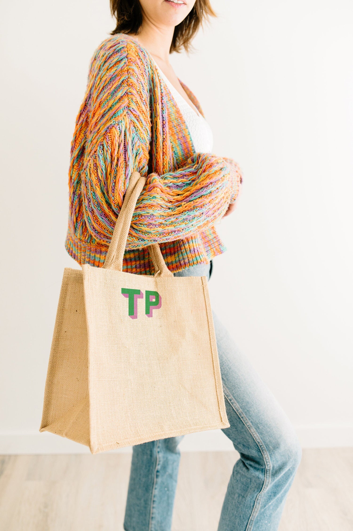 Embroidered Jute Tote Bag