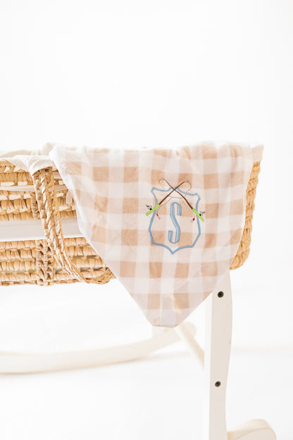 Minky Gingham Baby Blanket with Embroidered Crest Monograms