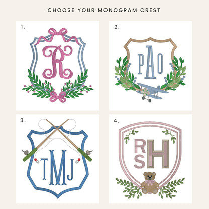 Minky Gingham Baby Blanket with Embroidered Crest Monograms