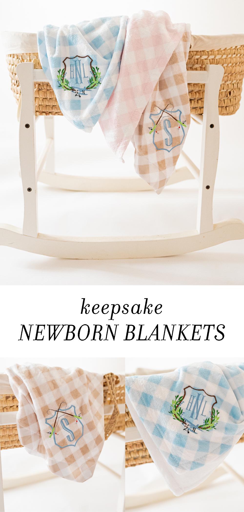 Minky Gingham Baby Blanket with Embroidered Crest Monograms
