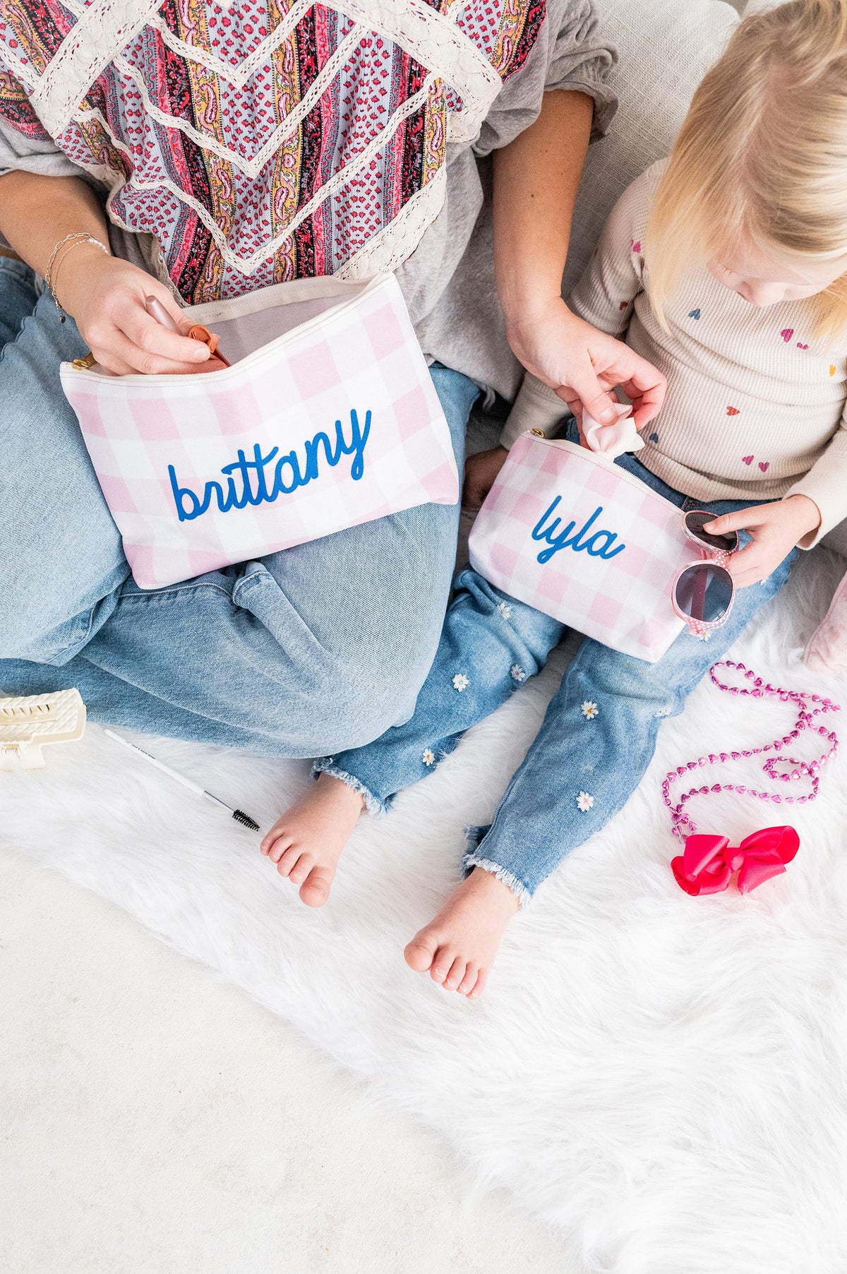 Personalized Gingham Cosmetic Pouch