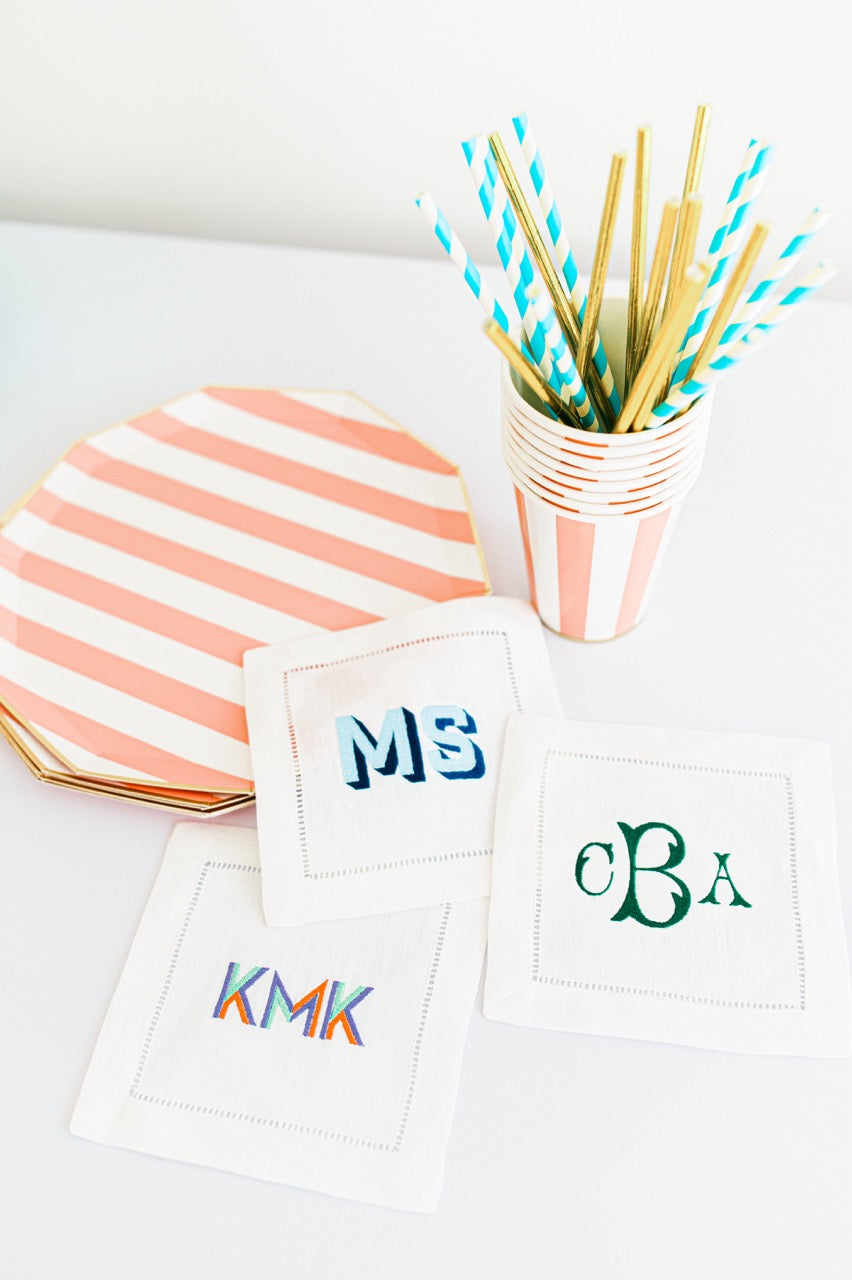 Personalized Embroidered Linen Cocktail Napkins